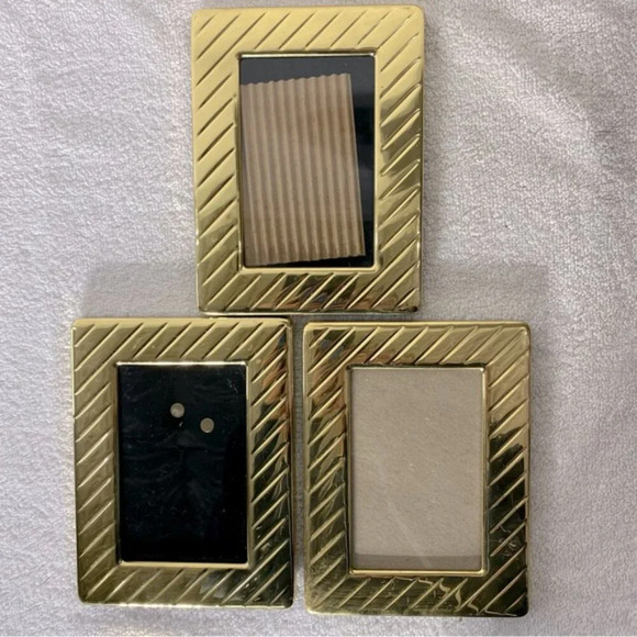 Vintage Gold Brass Tone Diagonal Ribbed Texture Picture Frames X3 - Picture 3 of 13